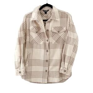 BC Clothing Company Plaid Cream and Brown Women's Shacket